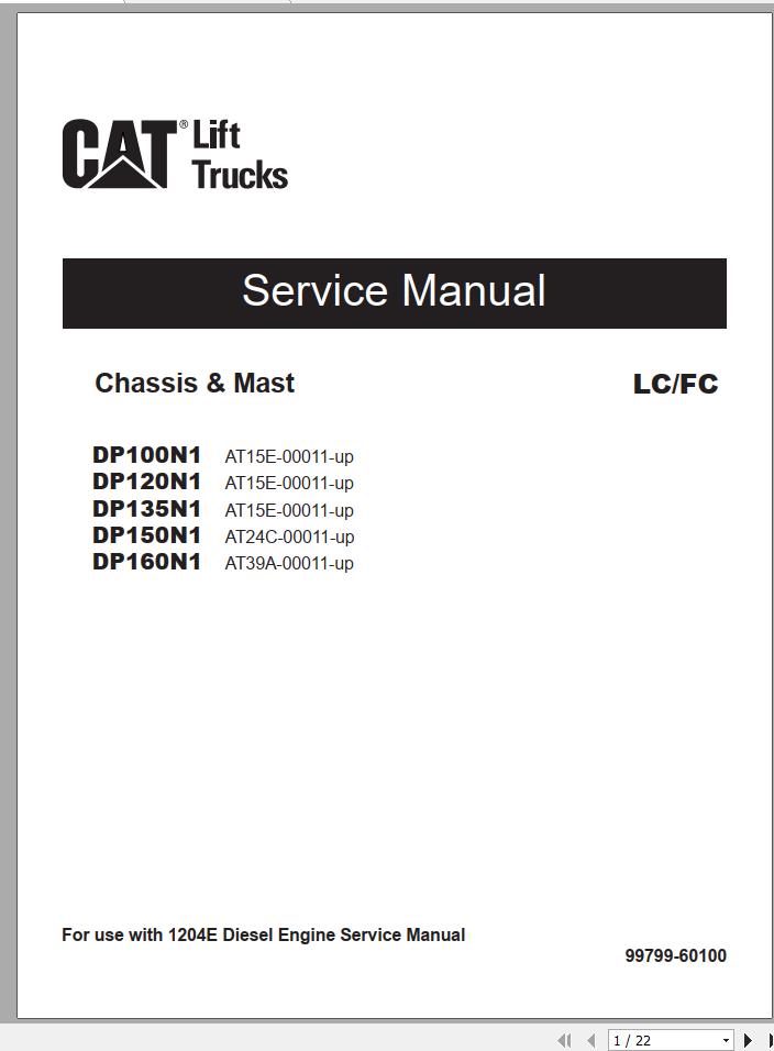 Caterpillar Forklift DP100N1 DP120N1 DP135N1 DP150N1 DP160N1 Service Operation Maintenance Manual 11 3