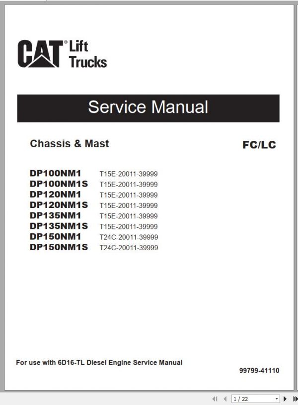 Caterpillar Forklift DP100NM1 DP120NM1 DP135NM1 DP150NM1 Service Operation Maintenance Manual 01 3