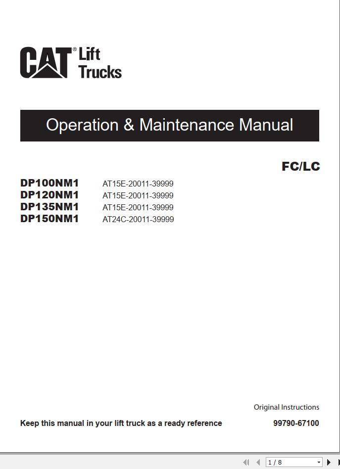 Caterpillar Forklift DP100NM1 DP120NM1 DP135NM1 DP150NM1 Service Operation Maintenance Manual 01 4
