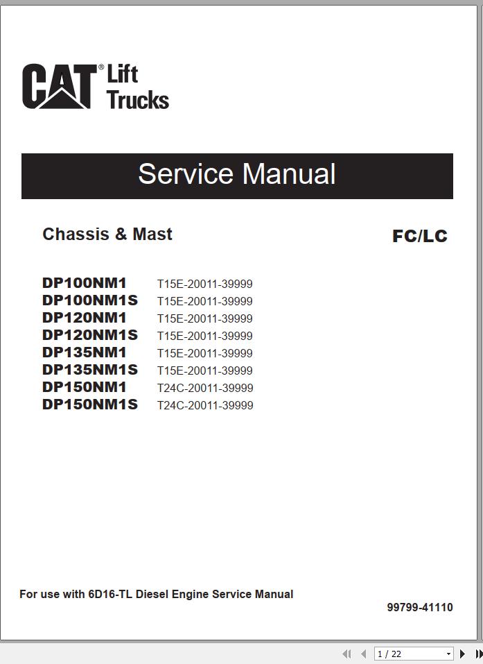 Caterpillar Forklift DP100NM1S Service Manual Operation Maintenance Manual 01.2020 4