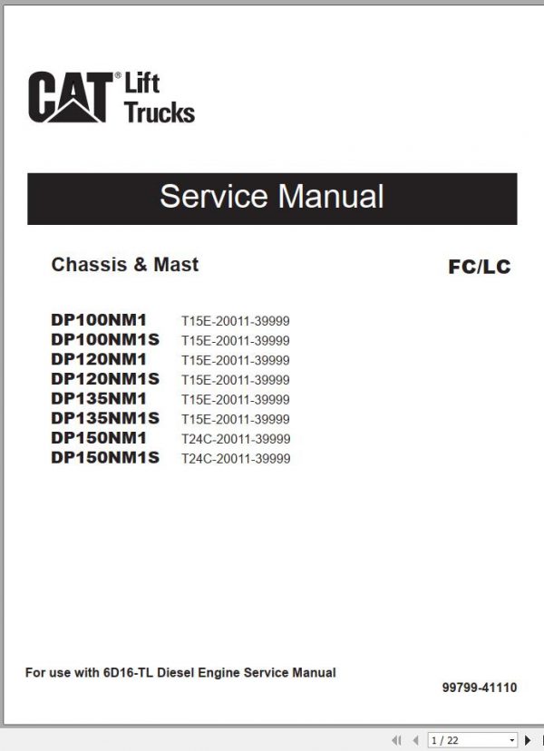 Caterpillar Forklift DP120NM1S DP135NM1S Service Operation Maintenance Manual 01 2
