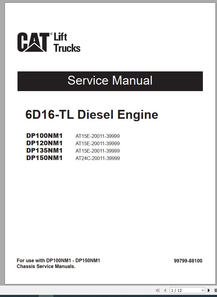 Caterpillar Forklift DP150NM1S Service Operation Maintenance Manual 01 2