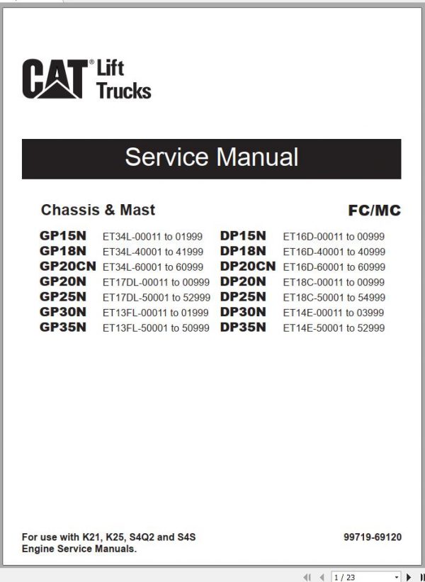 Caterpillar Forklift DP20N DP30N DP35N Service Operation Maintenance Manual 04 4