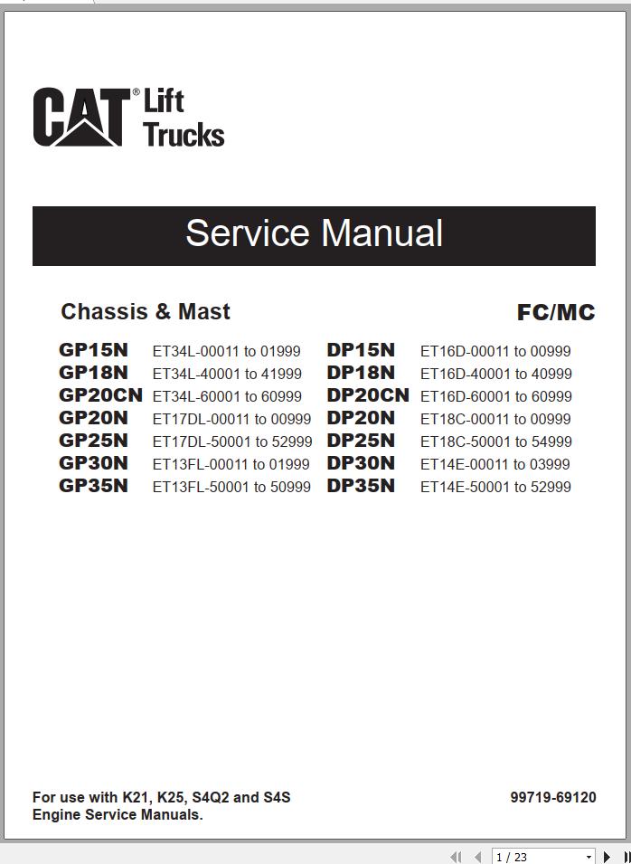 Caterpillar Forklift DP20N DP30N DP35N Service Operation Maintenance Manual 04 4