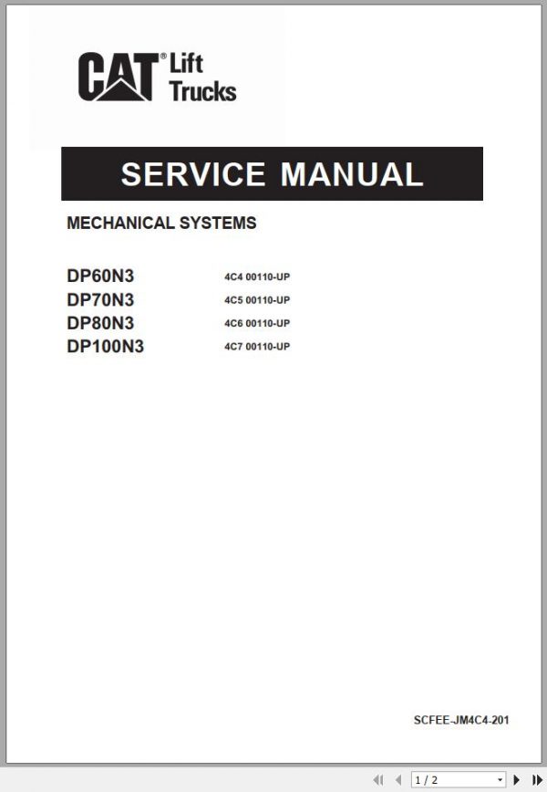 Caterpillar Forklift DP60N3 DP70N3 DP80N3 DP100N3 Service Operation Maintenance Manual 03 1