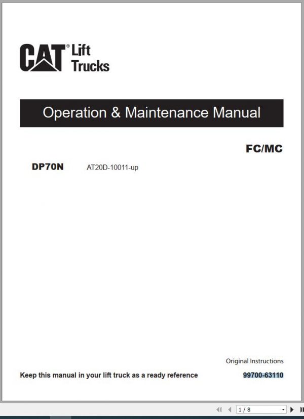 Caterpillar Forklift DP70N Service Manual Operation Maintenance Manual 11 2