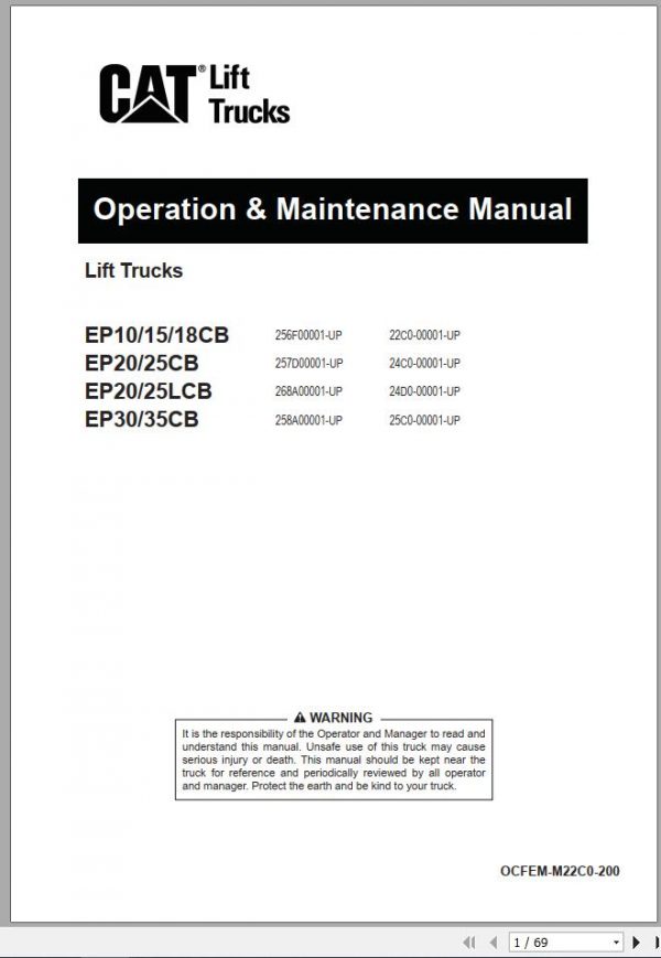 Caterpillar Forklift EP10CB EP35CB Service Operation Maintenance Manual 01.2021 5