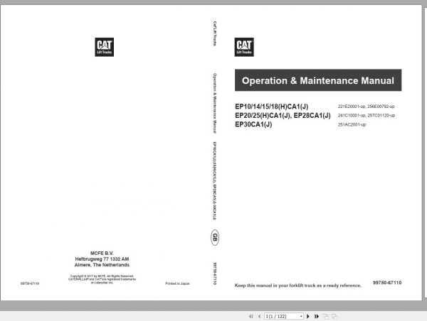Caterpillar Forklift EP10HCA1J EP30CA1J Service Operation and Maintenance Manual 02 1