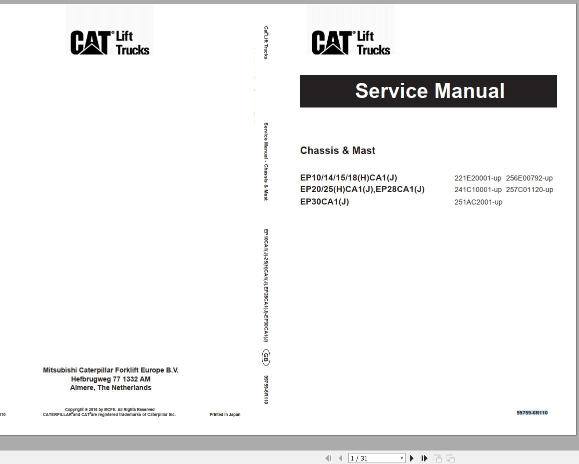 Caterpillar Forklift EP14HCA1J Service Manual 2016 1