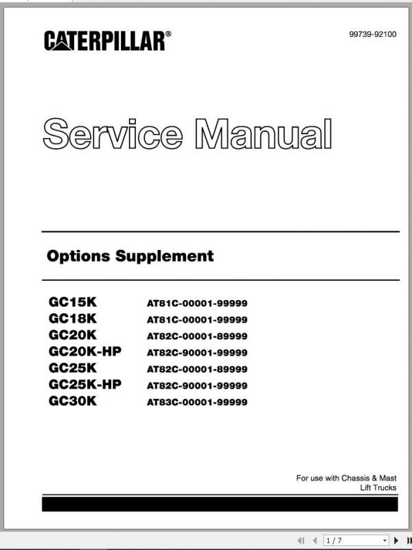 Caterpillar Forklift GC18K Service Manual 2010 3