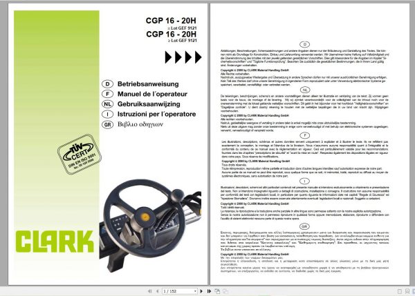 Clark Forklift PDF 2022 German DE Service Manual Parts Catalogs Operator Manual DVD 6