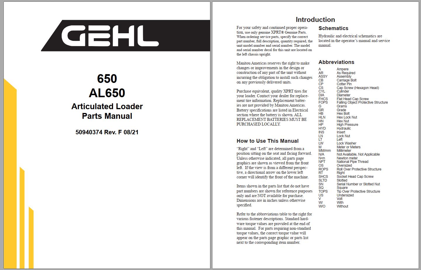 GEHL Heavy Equipment Articulated Loader 2022 PDF Parts Manual