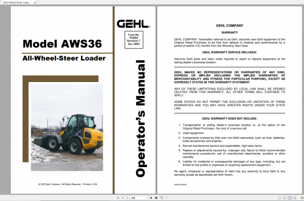 Gehl All Wheel Steer Loader 2022 Operators Manual 1