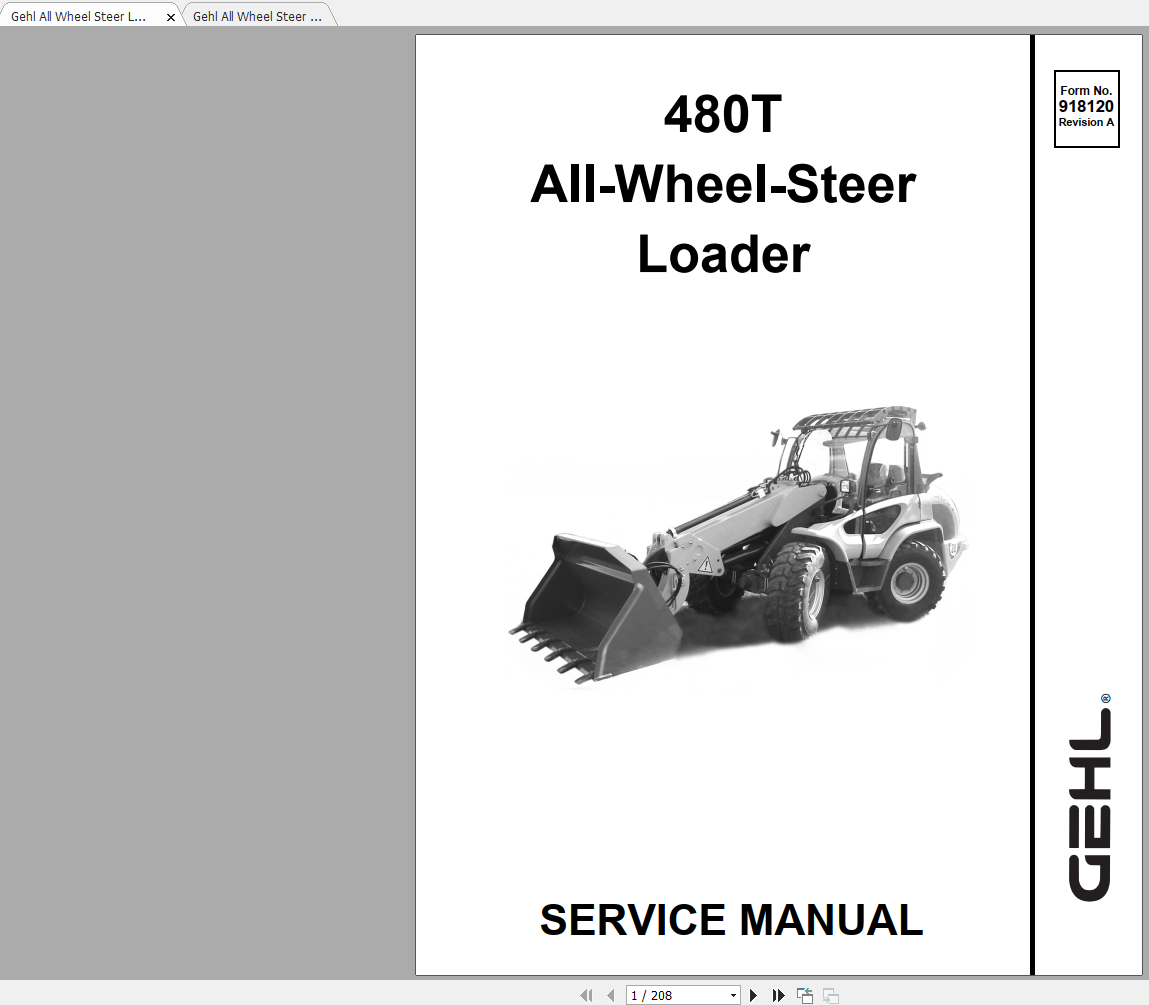Gehl Heavy Equipment All Wheel Steer Loader Updated 2022 PDF Service Manual 1