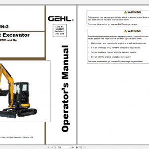 Gehl Heavy Equipment Excavator Updated 2022 PDF Operators Manual 1
