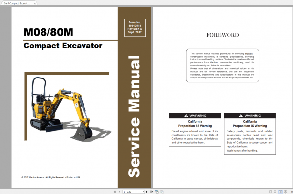 Gehl Heavy Equipment Excavator Updated 2022 PDF Service Manual 1