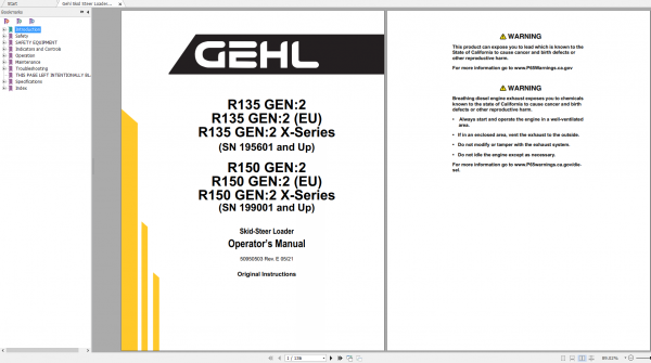 Gehl Heavy Equipment Skid Steer Loader Updated 2022 PDF Operators Manual 1