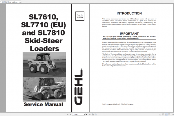 Gehl Heavy Equipment Skid Steer Loader Updated 2022 PDF Service Manual 0