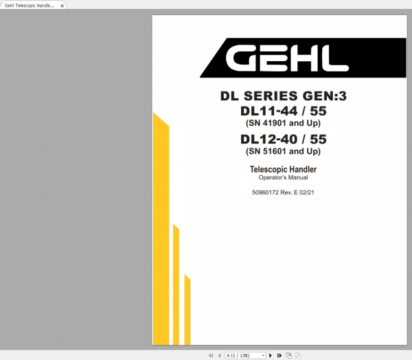 Gehl Heavy Equipment Telehandler Updated 2022 PDF Operators Manual 0