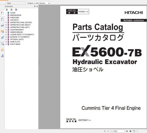 Hitachi Mining Excavator EX 2022 2.99 GB PDF Parts Catalog Engine Parts Catalog DVD 9