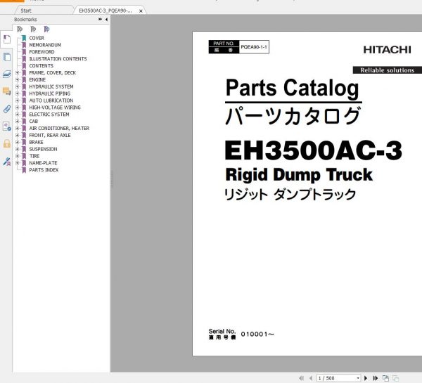 Hitachi Mining Rigid Dump Truck EH 2022 1.77 GB PDF Parts Catalog Engine Parts Catalog DVD 10