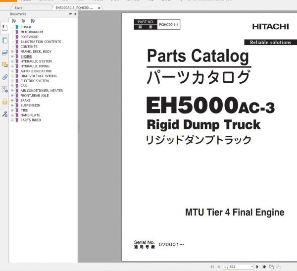 Hitachi Mining Rigid Dump Truck EH 2022 1.77 GB PDF Parts Catalog Engine Parts Catalog DVD 2