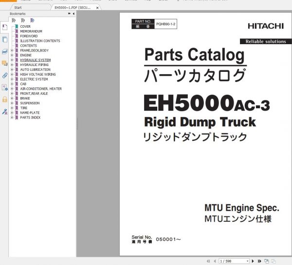 Hitachi Mining Rigid Dump Truck EH 2022 1.77 GB PDF Parts Catalog Engine Parts Catalog DVD 5