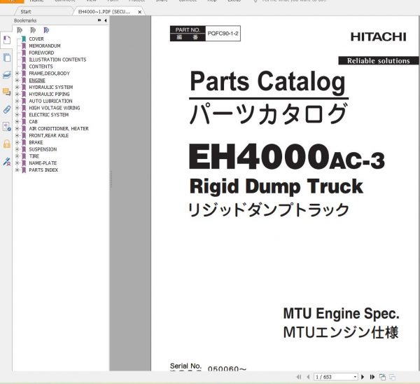 Hitachi Mining Rigid Dump Truck EH 2022 1.77 GB PDF Parts Catalog Engine Parts Catalog DVD 7