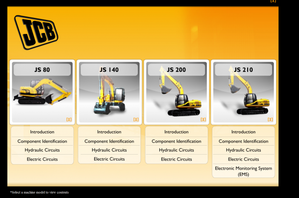 JCB Hydraulic Excavator JS80 JS120 JS140 JS200 JS210 Animation System Unit Electric Hydraulic Circuit 1
