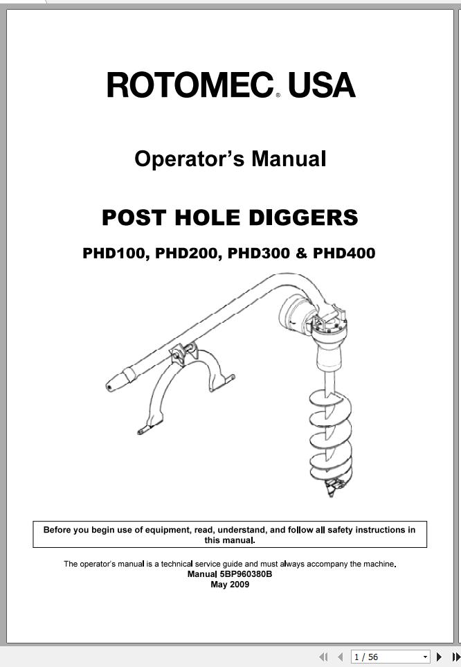 John Deere Post Hole Diggers PHD100 PHD200 PHD300 PHD400 Operator's