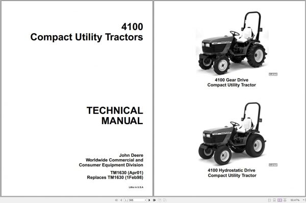 John Deere Compact Utility Tractors 4100 Technical Manual TM1630 04.2001 1