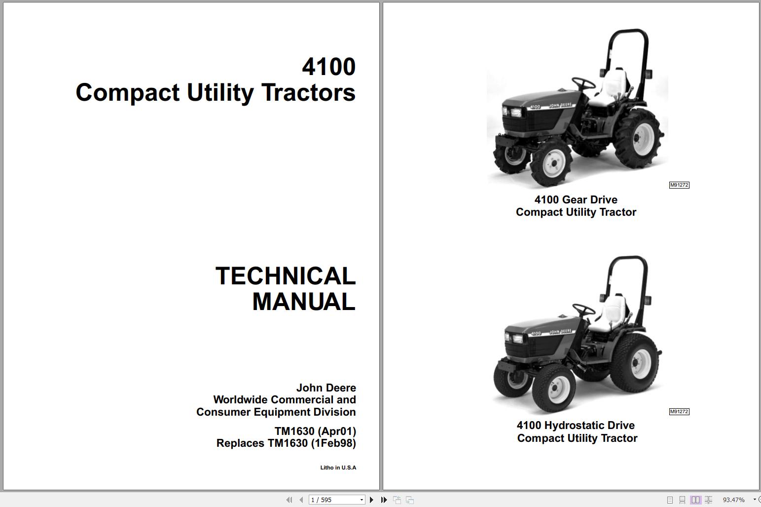 John Deere Compact Utility Tractors 4100 Technical Manual TM1630 04.2001 1