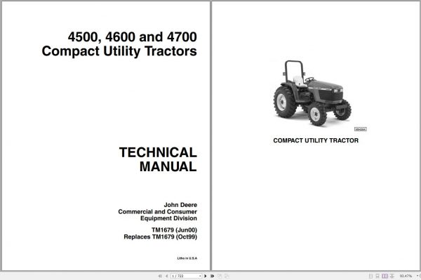 John Deere Compact Utility Tractors 4500 4600 4700 Technical Manual TM1679 06.2000 1