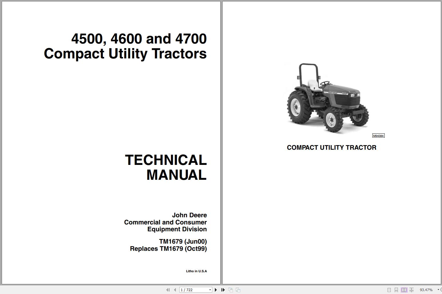 John Deere Compact Utility Tractors 4500 4600 4700 Technical Manual TM1679 06.2000 1