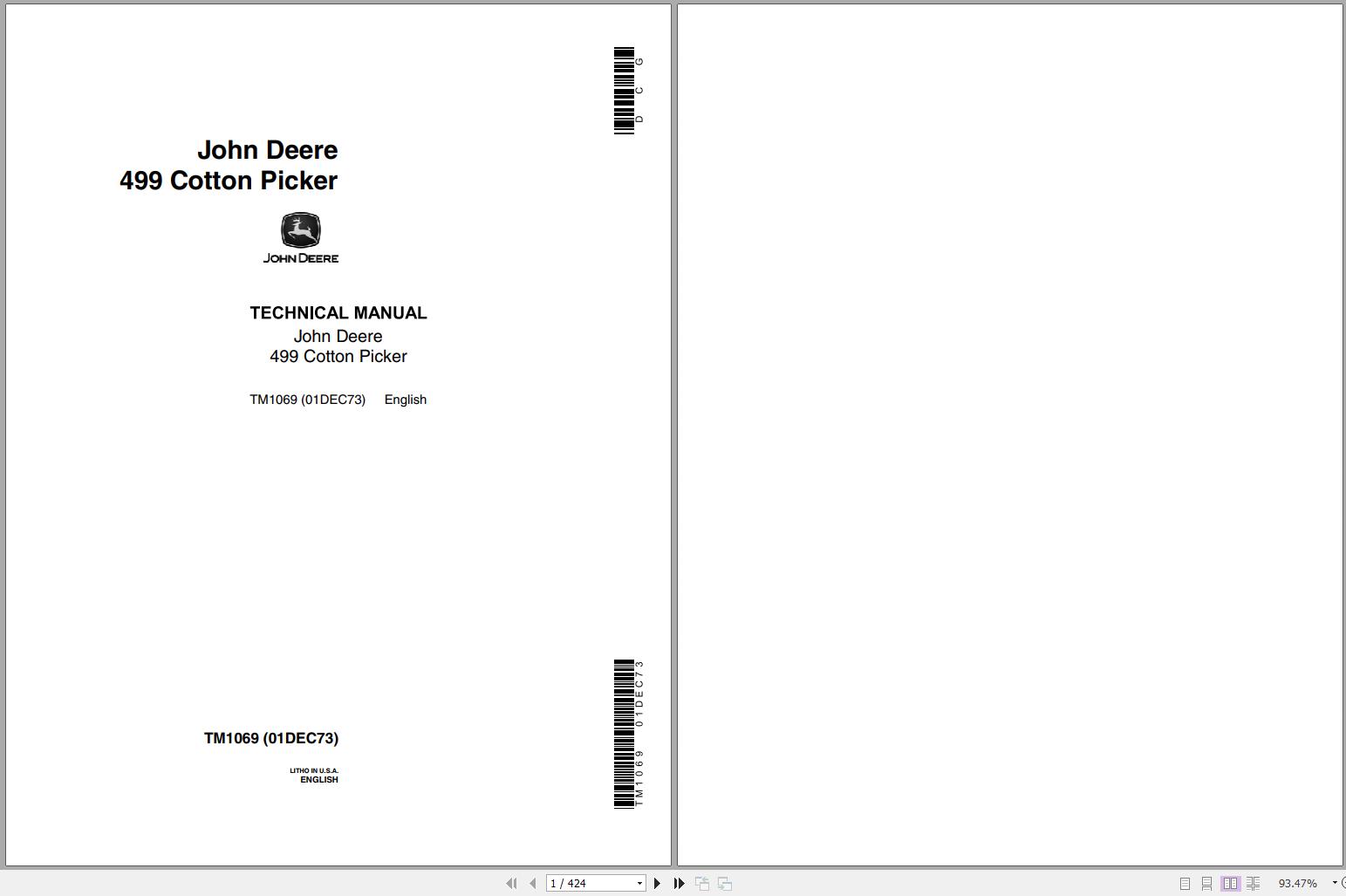 John Deere Cotton Picker 499 Technical Manual TM1069 1