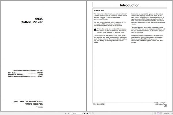 John Deere Cotton Picker 9935 Technical Manual TM1613 09.2001 1