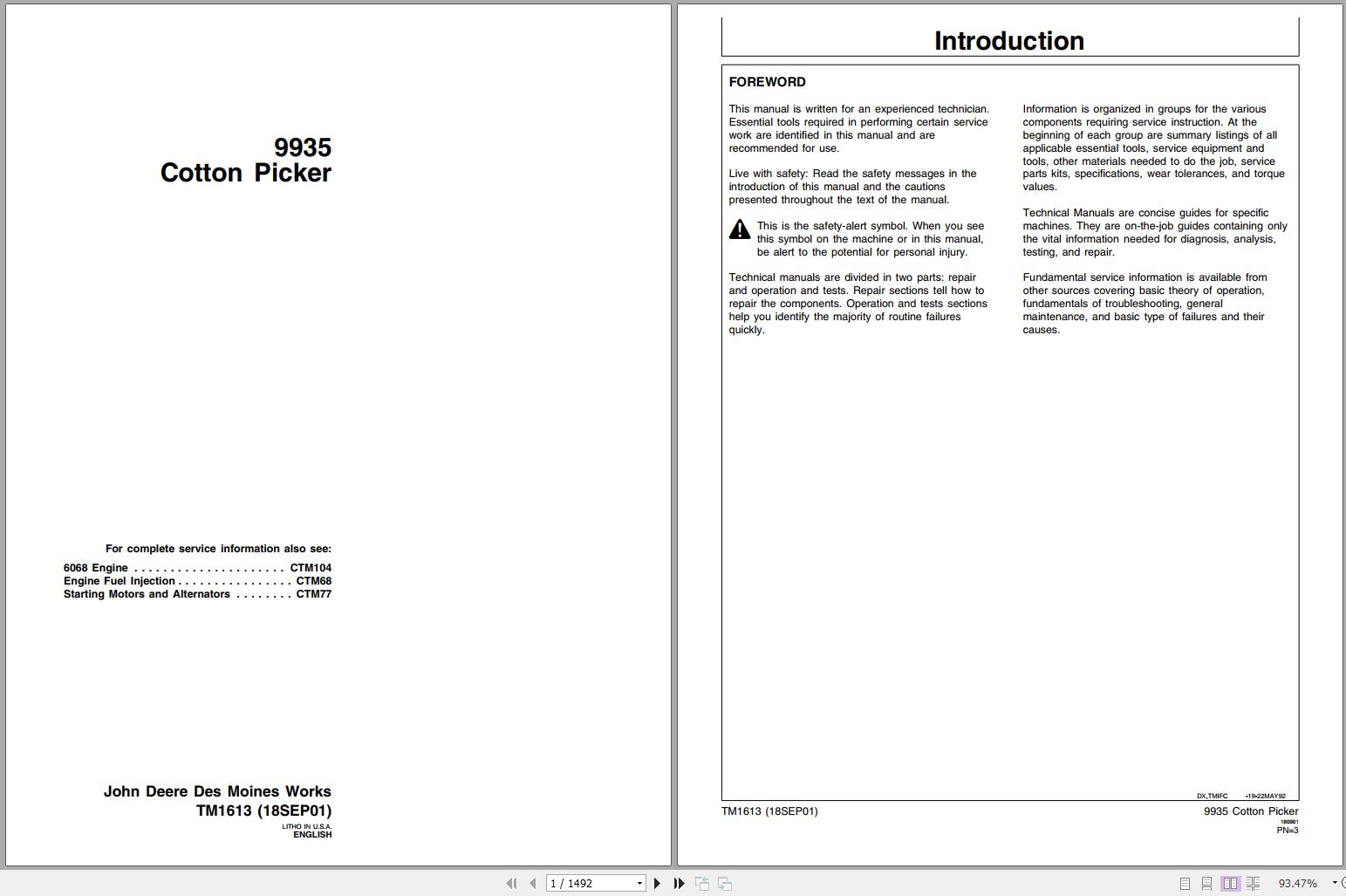 John Deere Cotton Picker 9935 Technical Manual TM1613 09.2001 1