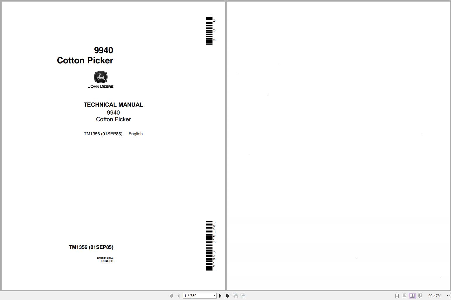 John Deere Cotton Picker 9940 Technical Manual TM1356 1