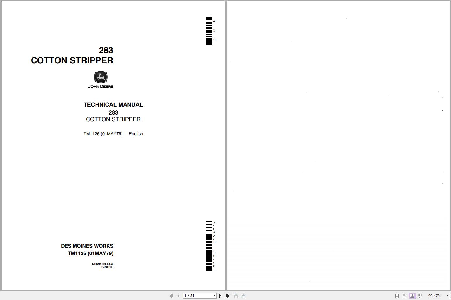 John Deere Cotton Stripper 283 Technical Manual TM1126 1