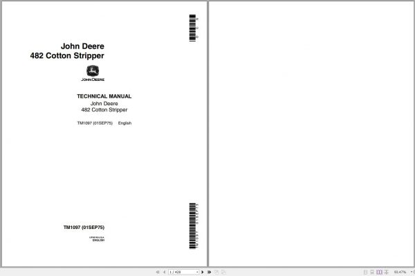 John Deere Cotton Stripper 482 Technical Manual TM1097 1