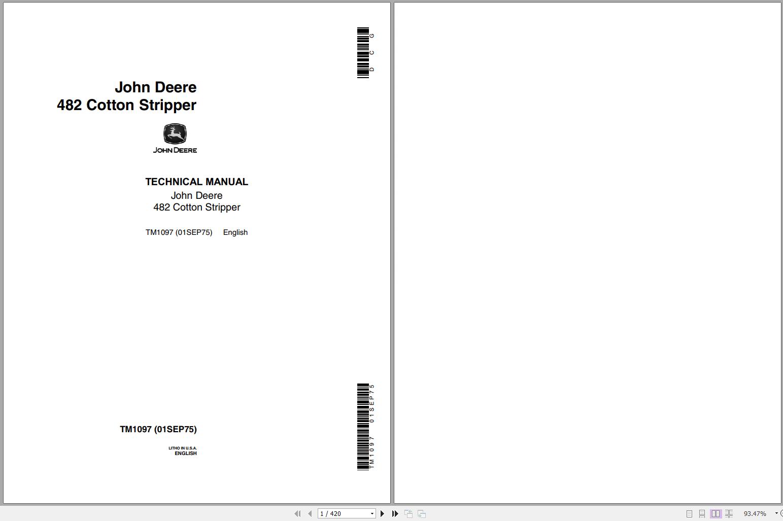 John Deere Cotton Stripper 482 Technical Manual TM1097 1
