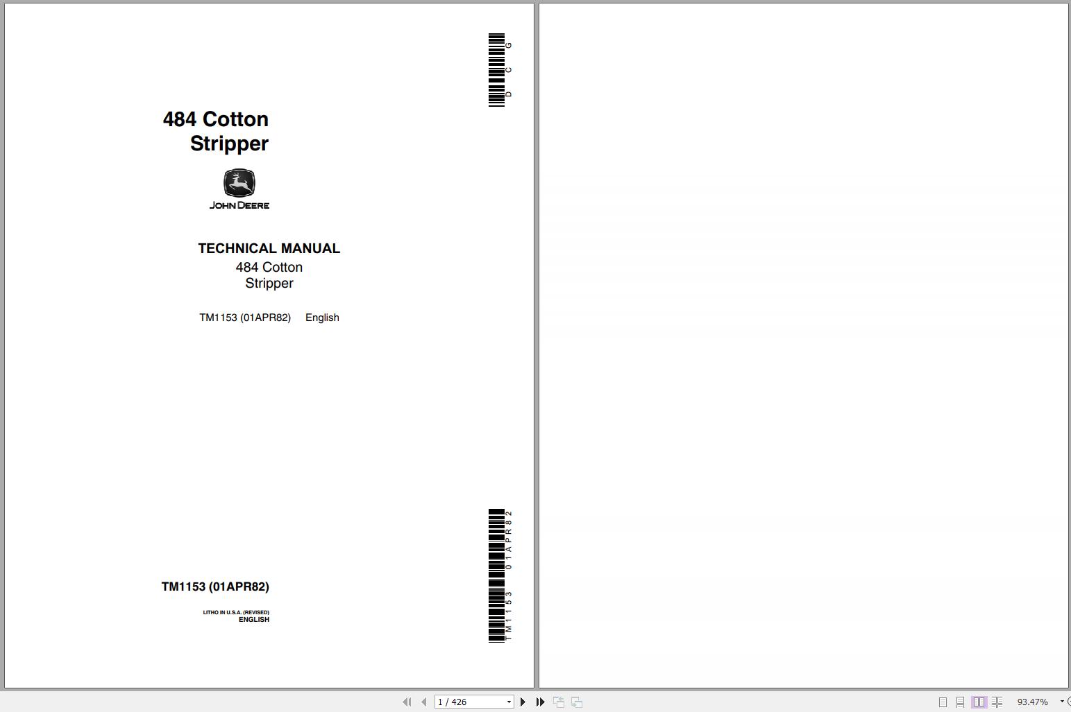 John Deere Cotton Stripper 484 Technical Manual TM1153 1
