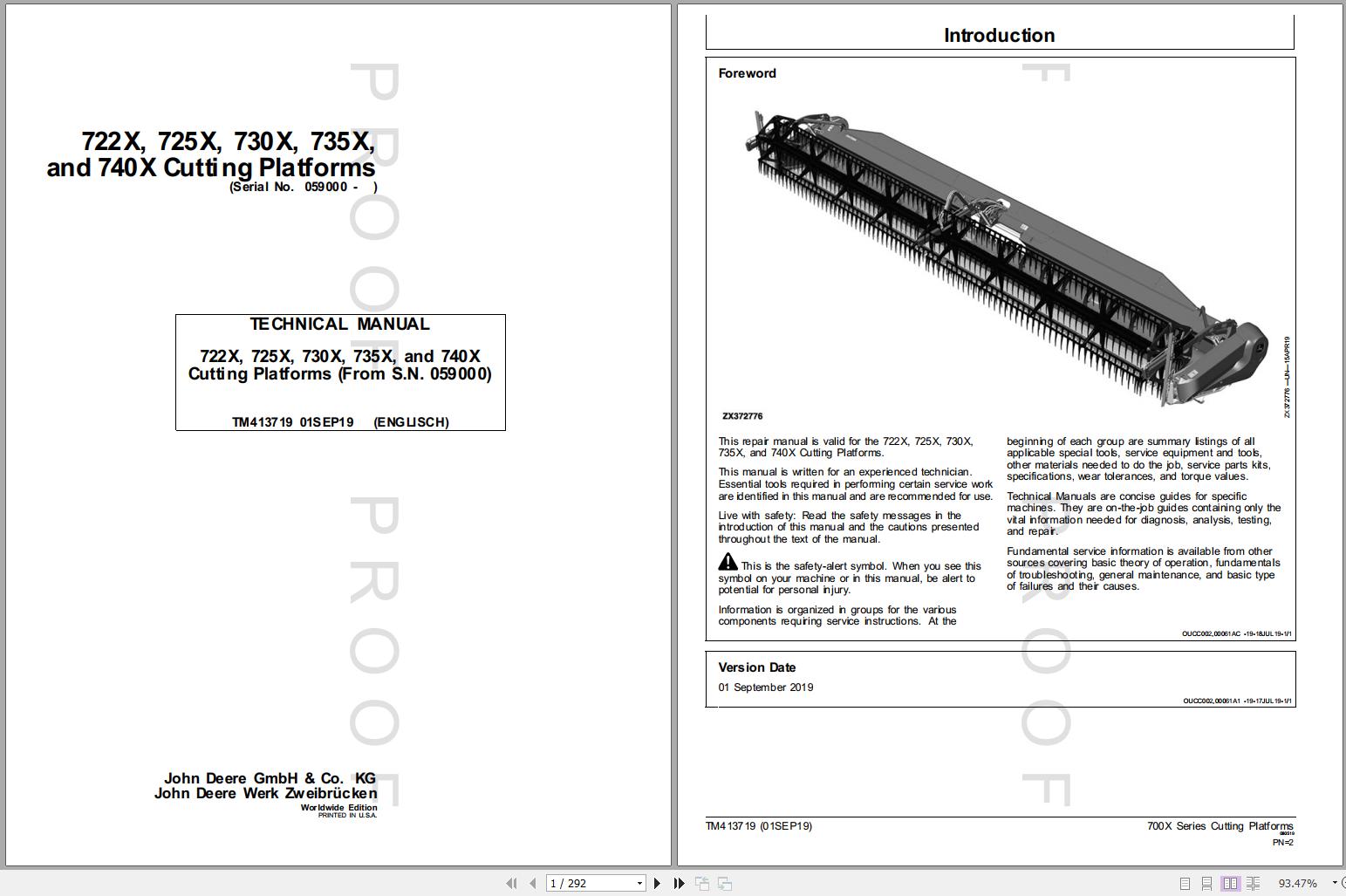 John Deere Cutting Platforms 722X 725X 730X 735X 740X Technical Manual TM413719 09.2019 1