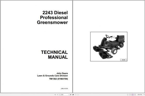 John Deere Diesel Professional Greensmower 2243 Technical Manual TM1562 1