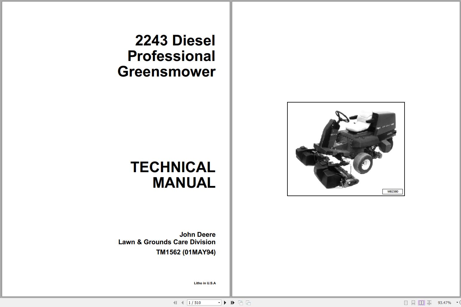 John Deere Diesel Professional Greensmower 2243 Technical Manual TM1562 1