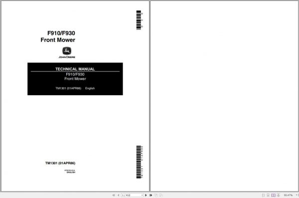 John Deere Front Mower F910 F930 Technical Manual TM1301 1