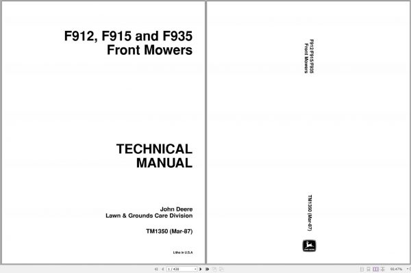 John Deere Front Mowers F912 F915 F935 Technical Manual TM1350 1