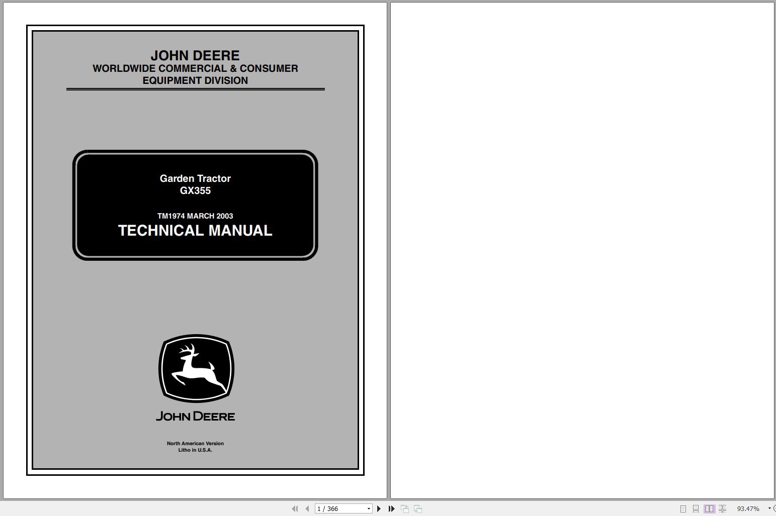 John Deere Garden Tractor GHX355 Technical Manual TM1974 03.2003 1