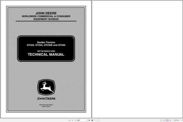 John Deere Garden Tractors GT225 GT235 GT235E GT245 Technical Manual TM1756 03.2005 1