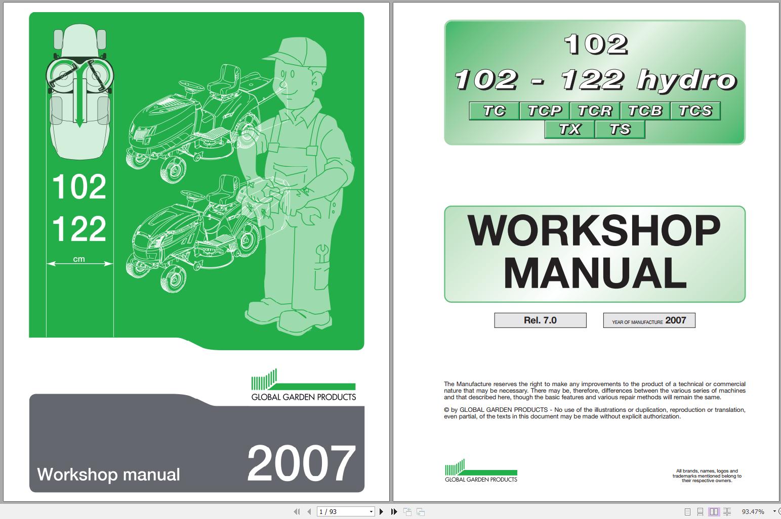 John Deere Global Garden Products 102 122 Hydro Workshop Manual 1